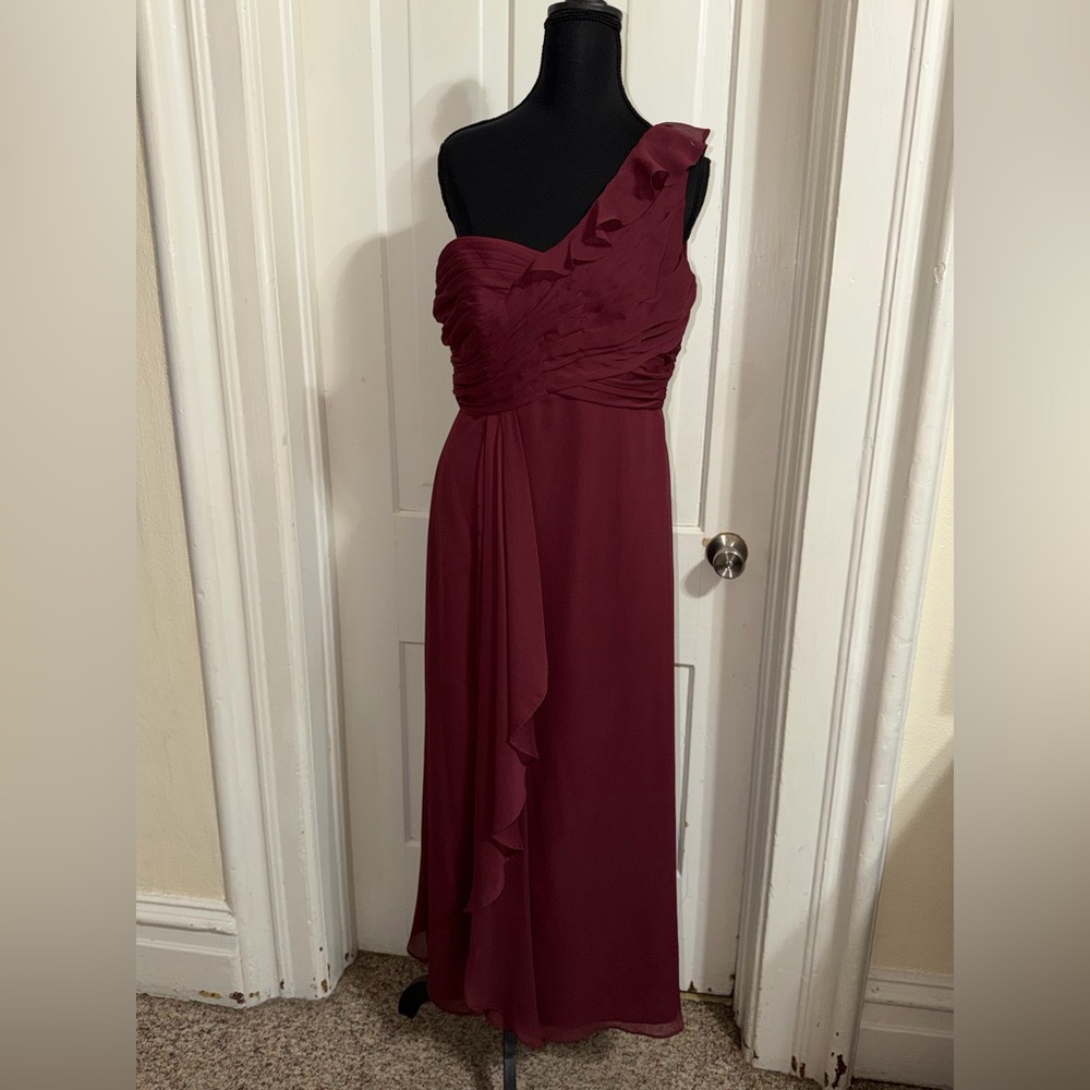 David's Bridal Burgundy One-Shoulder Dress, size 10, wedding, bridesmaid prom